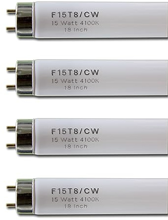 4Pack 18inch F15T8-CW 15W Cool White Fluorescent Light Bulb, 4100K Straight Tube lamp,G13 Medium bi-pin Cap,17inch exclude pins