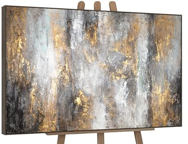 YS-Art XXL Abstrakt Acryl Gemälde auf Leinwand mit Rahmen Milchstraße III handgemalte Wandbilder Wohnzimmer Wohndekor Barock Stil Bilder echte Kunst 140x100 cm