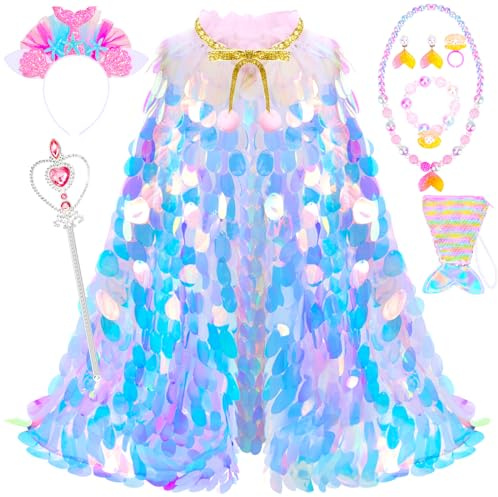LIMIROLER Princess Dress Up Clothes, Mermaid Cape Gift Set for Girls 3-8
