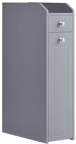 VASAGLE Badezimmerschrank klein, Badschrank schmal, Kleiner Schrank für Toilettenpapier, Toilettenschrank mit Schubladen, Aufbewahrungsschrank stehend, für kleine Räume, Taubengrau BBC847G02