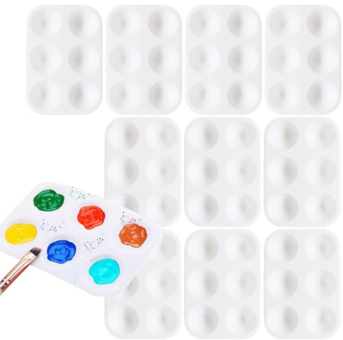 IVANY 10pcs Paint Mixing Palette Tray,Paint Tray Palettes,Plastic Rectangular with 6 Wells,Mini Watercolor Painting Plastic Pallets for Kids Adults DIY Craft Art Painting,8.5*12cm