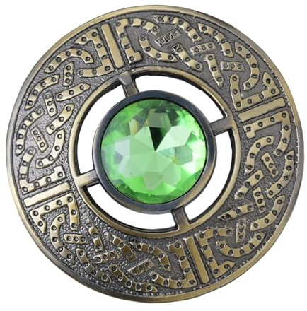 Kilt Emporium Broche celtique – Élégante broche écossaise en étain, bijou vintage nordique, finition chromée avec pierres précieuses assorties, 7,6 cm, Alliage plomb-étain, Ambre