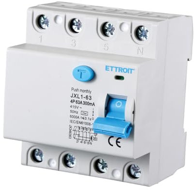 A2ZWORLD Interruttore Differenziale Puro, 4P 300mA 6kA 415VAC, Salvavita Differenziale, Occupa 4 Moduli DIN, RCCB 4P 300mA C63 63A