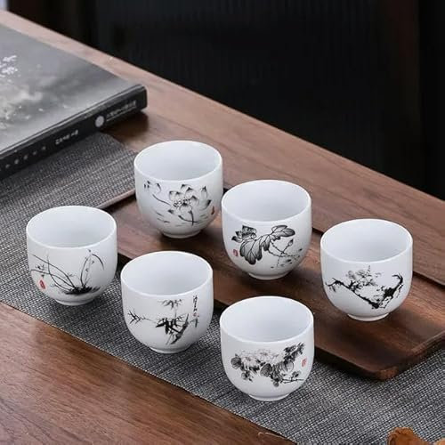 SUKORI Ensemble de Tasses à thé Chinoises en céramique, Bol à thé en Porcelaine Blanche, ustensiles ménagers, Accessoires pour Service à thé, 6 pièces