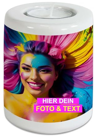 Kiwistar - Keramik-Teelichthalter Ø 8cm 100 mm hoch - Keramik - selbst gestalten - Foto - Wunschtext - individuell bedruckt - personalisiert - Geschenkidee mit Foto und Text