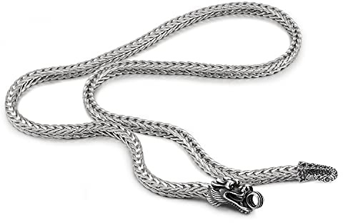 Dankadi Collana drago testa chiusura Chopin cubano grande 5 mm in 925 argento dorato catena cubana maglia stile retrò vintage rock punk hip pop serpente regalo gioielli festa per uomo, 22, Argento