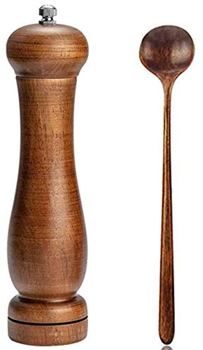 Oikabio Set di 2 macinini per Sale e in Legno Anticato, 20,3 cm, macina Sale e e 8 cucchiai Lunghi