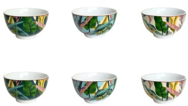 Artime Lot de 6 Petits Bols, bols à Yaourt, à Dessert, à Glace, Bols en Porcelaine avec Imprimé Végétal, Contenance 150ml, Adapté Lave-Vaiselle et Micro-onde
