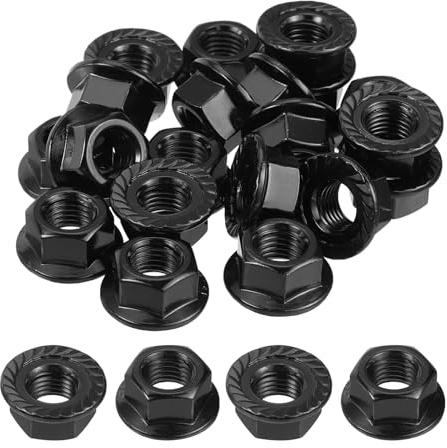 QUARKZMAN M12x1,5mm Sechskant-Sicherungsmuttern mit geriffelter Flansch, 25 Stück, aus nicht rutschendem metrischem Edelstahl 304, Vollgewinde, helle Oberfläche, schwarz