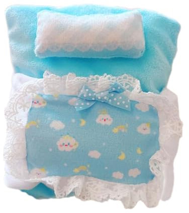 3X Puppenbettwäsche Set Laken Kissen Decken für Puppen Miniaturmodell für 17cm Puppen Geburtstagsgeschenke, Blau