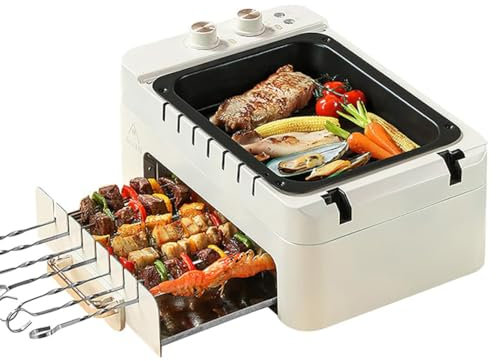 HLGKBY Machine à brochettes Plaque de Barbecue, Rotation Automatique, rôtissoire électrique 1000 W, Petit poêle Domestique, Barbecue Automatique sans fumée, Gril électrique Multifonction,
