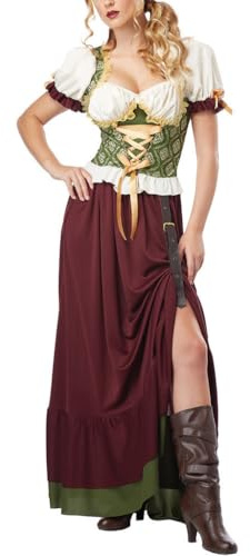 Tavern Maiden Medieval/Renaissance Adult-Sized Costume Clearance Oktoberfest Beer Maiden Costume Bavarian Fancy Dress Outfit Plus Size Maid Costume Adult German Halloween Costumes Brown