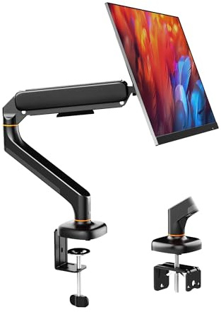 Ibergrif Bras Écran PC pour Moniteur 13-32 Pouces, Support Écran Ergonomique à Ressort à Gaz, Réglable en Hauteur, Inclinable, Pivotant, Rotatif avec Gestion des Câbles, VESA 75/100mm, MA001 -Noir