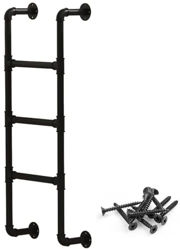 Black Wrought Iron Bunk Bed Loft Ladder with Wall Mounting Fittings Easy Install for Basement Window Well Egress (106in)