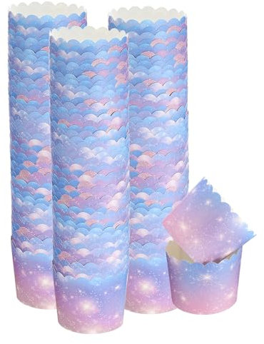 QUARKZMAN 150pcs Moldes de Papel para Hornear de 6oz, Resistentes a la Grasa, Desechables, para Magdalenas y Muffins, Envoltorios para Bodas, Cumpleaños, Graduaciones, Degradado Rosa Morado