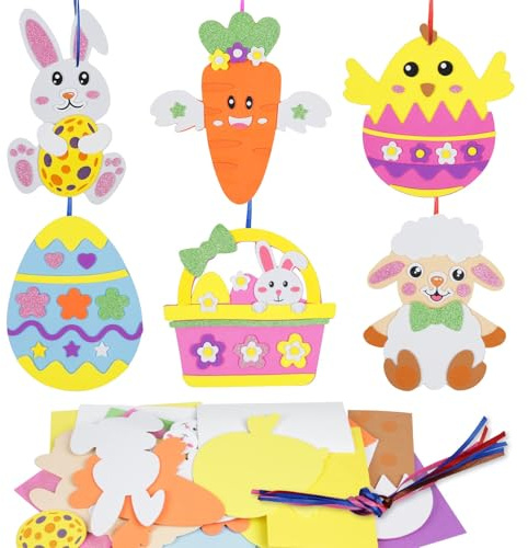 Osterhase Basteln Kinder,Ostern Aufkleber Sticker Schaumstoff,Ostereier Craft Kit für Kinder,Ostern Kränze Bastelset für Kinder,Ostern Basteln Kinder mit Moosgummi Teilen Osterdeko zum Basteln (B)