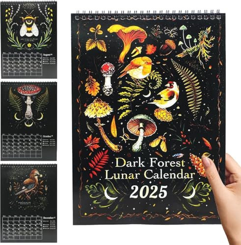 Dark Forests Lunar Calendar 2025 Wall Illustration Calendar Family Calendar With 12 Original Illustrations Wall Hanging Calendars Monthly Planner For Home And Office Art House Decor (B-1)