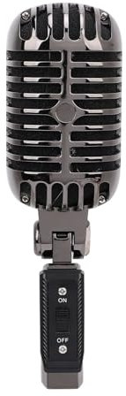 FILFEEL Microphone Vocal Dynamique Vintage, Support Universel Cardioïde en Alliage de Zinc, Micro Vocal Dynamique pour Instruments de Musique, Reproduction Sonore Claire avec Bouclier