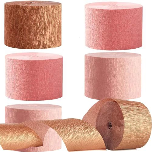 6 Rollen Rose Gold Krepppapier, Kreppbänder, Rose Gold Party Dekoration，Krepppapier Luftschlangen Party Deko，Hochzeit Dekoration(4.5 cm x 25 m)