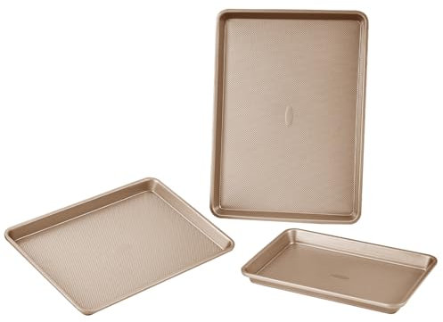 VEVOR Set di 3 Teglie da Forno Antiaderenti in Acciaio al Carbonio, Teglie Vassoi da Forno Impilabili con Manici in Silicone, Set di Teglie da Forno per Cucina Pasticceria Biscotti Torte Muffin, Pane