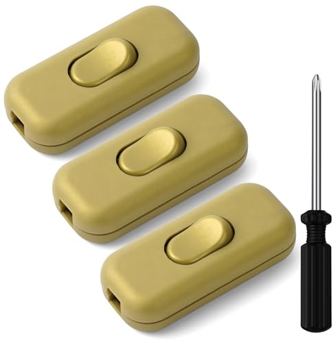 AXFEE 3PCS Interruptor de Cable en Línea, 6A 250V, Botón Torpedo, Oro | Interruptor de cable en línea botón, fácil instalación en línea, para electrodomésticos pequeños o lámparas