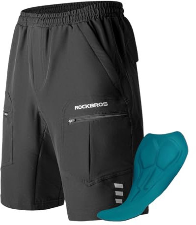 ROCKBROS Radlerhose Herren Gepolsterte Fahrradhose mit Sitzpolster 4D Radhose Abnehmbare Kurze Hose Schnelltrocknend Radsport Radfahren Mountainbike Outdoor