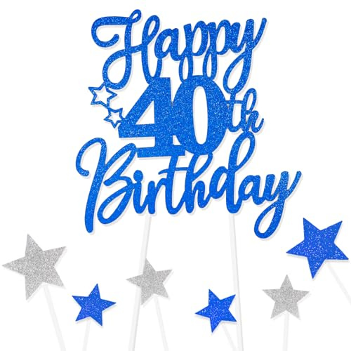 Royal Blue Happy 40th Birthday Cake Toppers for Cake,Personalised Cake Toppers for Boy Men Girl Women Decorations,Glitter Cupcake Topper Cake Topper Kit 40th Birthday Party Cake Decoration Supplies