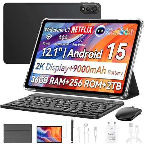 Blackview MEGA 2 12 inch Tablet with SIM Card Slot, Android 15 Gaming Cellular Tablet with Keyboard and Pen, 36GB + 256GB(2TB), 2.4K 120Hz FHD+ IPS Display, 9000mAh/33W, 4G LTE, 5G WiFi, GPS