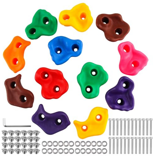 Yanghad Prese Arrampicata Bambini, 12 Pezzi Supporti da Arrampicata, Kit per Arrampicata su Roccia per Interni ed Esterni con Viti di Fissaggio