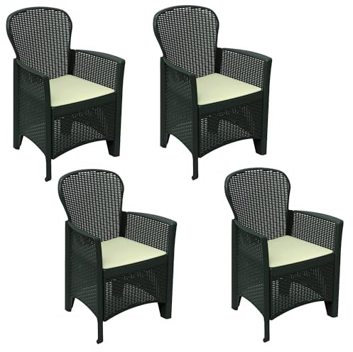 Dmora - Set di 4 sedie da Esterno Como, Seduta da Giardino, per Indoor o Outdoor, con braccioli, Made in Italy, 59x57 h86 cm, Antracite