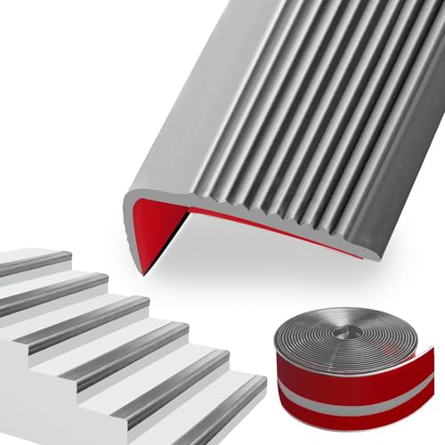 SDLDEER Treppenkantenprofil 50mm x 2m Treppenkantenprofil Selbstklebend Rutschfeste Treppenkante Flexible PVC-Gummistufen Treppen Kantenschutz für Außen und Innenbereich (Grau)