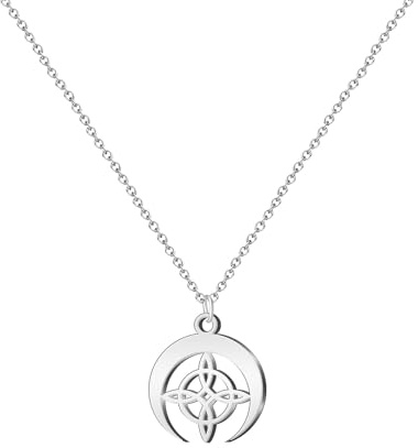 Collana con ciondolo nodo di strega in acciaio inox o filo + un braccialetto a 7 nodi (gratuito), nodo di strega doppia protezione, portafortuna, bigiotteria da donna.