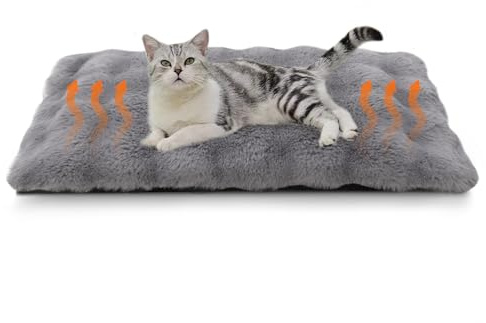 YGJT Cats Bed Pad Self Heating Pad, Cat Beds for Indoor, Fluffy Cat Blanket Puppy Bed Mat 45X60 cm, Self Warming Pet Blanket without Electricity, Washable (Grey)