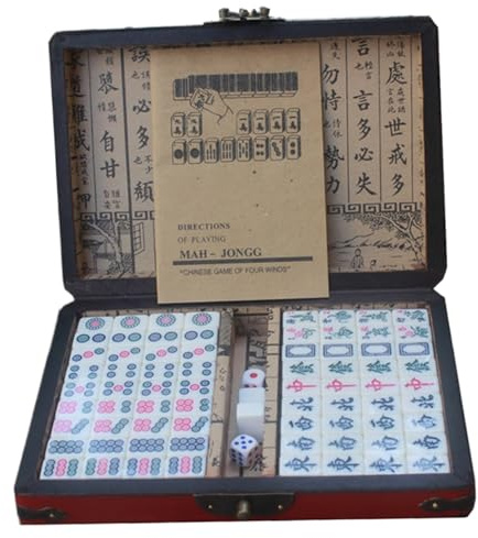 Pesoncarl Mahjong Tiles Set Antique Chinese Mahjong Game Set tragbare Reise mit Aufbewahrungsbox, Anweisungen, Würfel und Ersatzfliesen, 0,9 x 0,6 x 0,5 Zoll für Jede Fliese, Spielzeug, Spielzeug