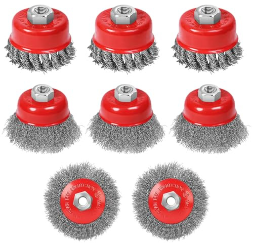 Hossom 8 pièces M14 Brosse Metallique pour Perceuse Meuleuse, Brosse à Ffil Fileté pour Meuleuse D'angle avec Diamètre 75 mm Et 100 mm, Brosse Visseuse pour le Meulage, l'ébavurage et la Rouille