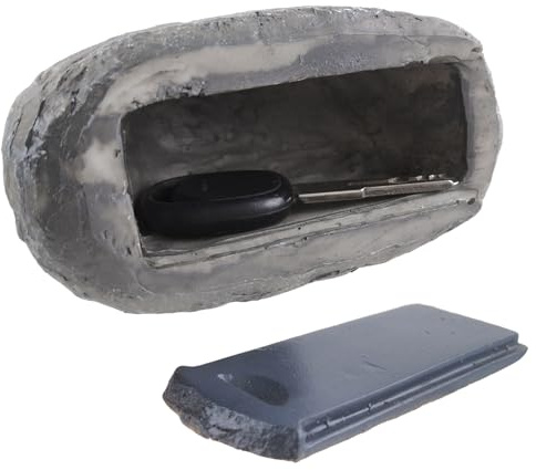 Aspetto Pietra, Scomparto Segreto, Immagine Realistica Nascosta, Cassetta Portachiavi Simulata, Adatta per Riporre le Chiavi di Riserva o per Giochi di Caccia al Tesoro (Grigio scuro)