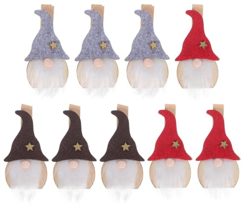 ULTECHNOVO 9 Stück Weihnachtsklammern Holz, Wichtel Figuren Holzklammern für Adventskalender, Deko Clips Weihnachten zum Basteln, Mini Wäscheklammern für Fotos, Geschenke, Tüten Verschluss, Zwerge De