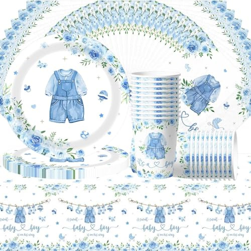 Set di stoviglie da 61 pezzi per feste di compleanno per ragazzi, decorazioni per feste per ragazzi e ragazze, tra cui bicchieri di carta, piatti, asciugamani di carta e tovaglie