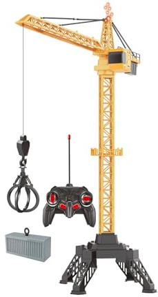 Euakee Gruas de Juguete Teledirigida, 2.4GHz Grúa Teledirigida para Niños, Grua Juguete de Construcción 360 Grado Rotación con Luces y Sonidos, RC Grúa de Torre para Regalos de Niños 3+ Años (120CM)
