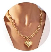 Robaice Chunky Gold Heart Necklace for Women，14K Gold Plated Puffy Heart Pendant Bold Chain Necklace with Toggle Clasp，Waterproof Non Tarnish Hypoallergenic Chunky Statement Jewelry Gift for Women