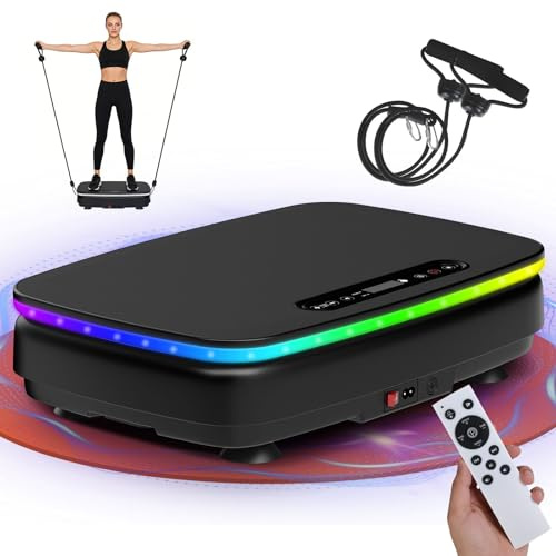 DH FitLife Piastra vibrante per la casa | piastra vibrante 99 livelli con timer 20 minuti | 9 programmi auto | piastra oscillante silenziosa con ventose | luce LED & altoparlante Bluetooth | incl