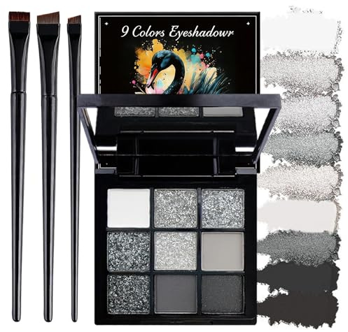 9 färger brun ögonskugga palett, glitter ögonskugga matt skimmer naturligt långvarig vattentät hög pigmenterad smokey eyeshadow palett med 3 penslar för kvinnor ögonmakeup (svart)