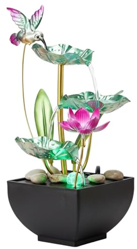 Tabletop Water Fountain, 3-Tier Leaf Design with Lights - Indoor Desk Waterfall for Home, Office, Bedroom(Style2)