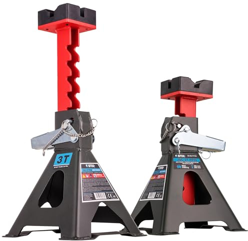 STIX Borriquetas para Coche 3T con Pasador de Seguridad y Goma, 2 Unidades | Capacidad de 3 toneladas por juego, altura regulable de 275 a 430 mm y doble bloqueo de seguridad para coches y SUV