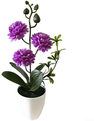 3 cabezas de crisantemo artificial en maceta de seda y plástico para decoración del hogar, sala de estar, dormitorio, escritorio (morado)