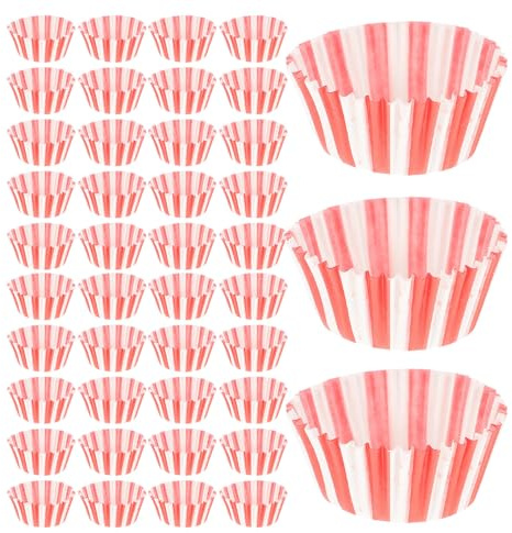 Beaupretty 100 Unidades Capacillos para Hornear Cupcakes de Papel Diseño Único en Rojo y Blanco, Alta Dureza y Resistencia, Ideales para Horneado en Casa y Repostería