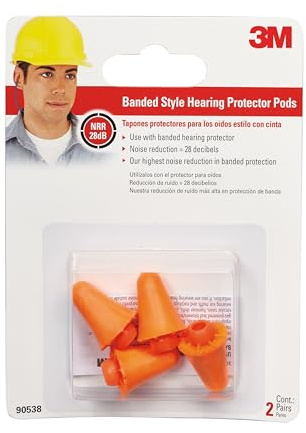 3M Replacement Pods for Banded Protector Model # 90537H1-DC, 2 Pairs (4 Total Pods), Noise Reduction Rating (NRR) 28 dB, Easy To Insert & Remove, Orange Ear Plug Replacements (90538-2-10DC)