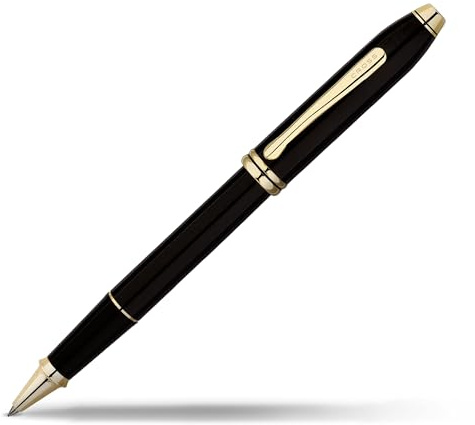 Cross Townsend Rollerball (Strichstärke M, Schreibfarbe: schwarz, inkl. Luxus Geschenkbox) Schwarz-Lack/ Goldplattiert