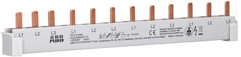 ABB PS3/12-E463 Phasenschiene 3-Phasig 12 Pins 12TE 10qmm² Kürzbar | Sammelschiene 12 Kontakte 63 A Nennstrom 3-Polig inklusive Endkappe (1, 2, 3, 4, 1+N oder 3+N) 2CDL230002R1012