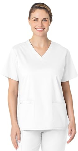 WonderWink 101AWHITXS WonderWORK - Maglia da Donna con Scollo a V, Colore: Bianco, Standard-XS
